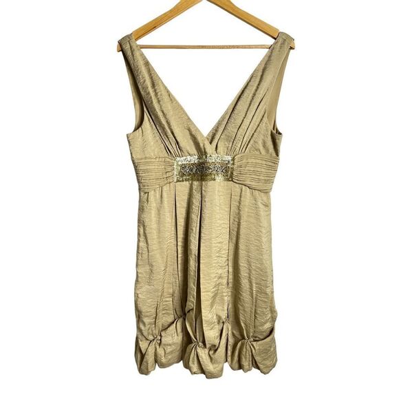 BCBG MaxAzria Y2K gold Sequin Patch Gathered Bubble Hem size 10 - Picture 4 of 9